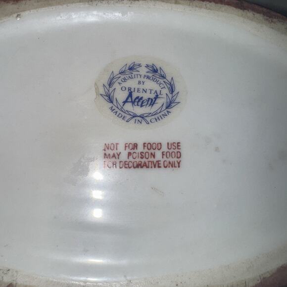 Vintage Oriental Accent Oval Bowl Chinese Porcelain Gold Rim - Picture 4 of 6